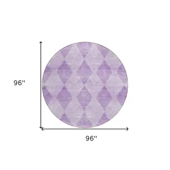 8' Round Lavender Round Geometric Washable Non Skid Indoor Outdoor Area Rug