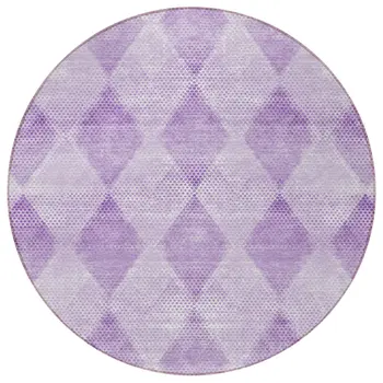 8' Round Lavender Round Geometric Washable Non Skid Indoor Outdoor Area Rug