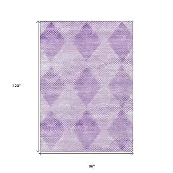 8' X 10' Lavender Geometric Washable Non Skid Indoor Outdoor Area Rug