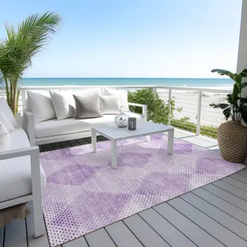 8' X 10' Lavender Geometric Washable Non Skid Indoor Outdoor Area Rug