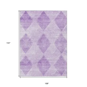 9' X 12' Lavender Geometric Washable Non Skid Indoor Outdoor Area Rug