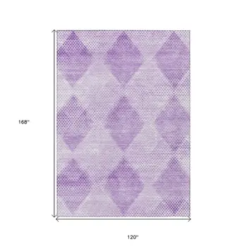 10' X 14' Lavender Geometric Washable Non Skid Indoor Outdoor Area Rug