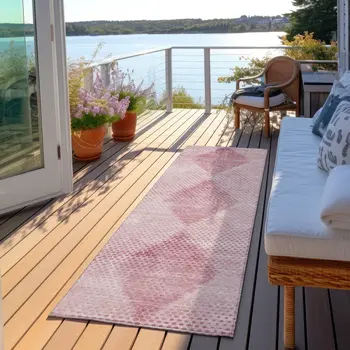8' Runner Merlot Geometric Washable Non Skid Indoor Outdoor Runner Rug