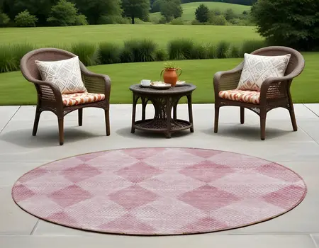 8' Round Merlot Round Geometric Washable Non Skid Indoor Outdoor Area Rug