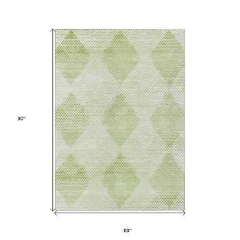 5' X 8' Mint Green Geometric Washable Non Skid Indoor Outdoor Area Rug