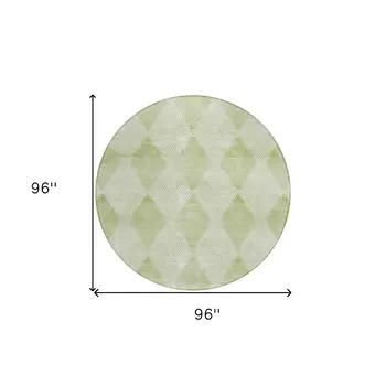 8' Round Mint Green Round Geometric Washable Non Skid Indoor Outdoor Area Rug