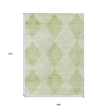 9' X 12' Mint Green Geometric Washable Non Skid Indoor Outdoor Area Rug