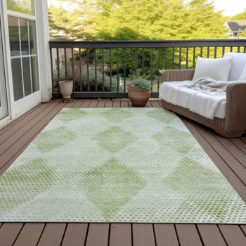 9' X 12' Mint Green Geometric Washable Non Skid Indoor Outdoor Area Rug