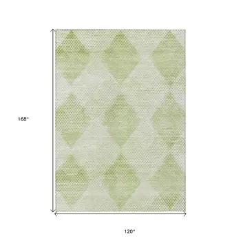 10' X 14' Mint Green Geometric Washable Non Skid Indoor Outdoor Area Rug