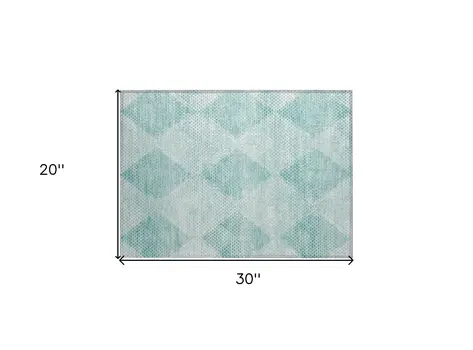 2' X 3' Teal Geometric Washable Non Skid Indoor Outdoor Area Rug