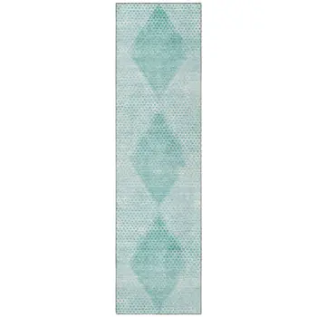 8' Runner Teal Geometric Washable Non Skid Indoor Outdoor Runner Rug