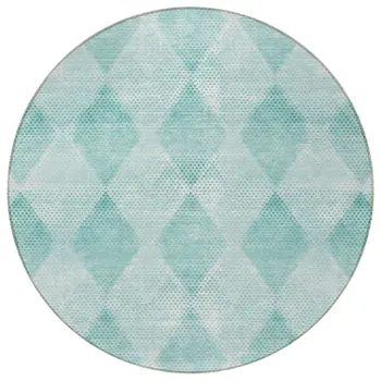 8' Round Teal Round Geometric Washable Non Skid Indoor Outdoor Area Rug