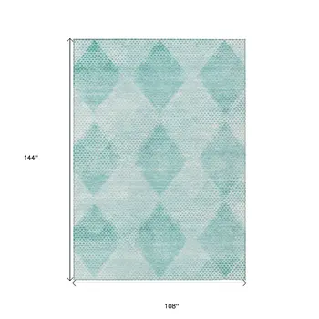 9' X 12' Teal Geometric Washable Non Skid Indoor Outdoor Area Rug