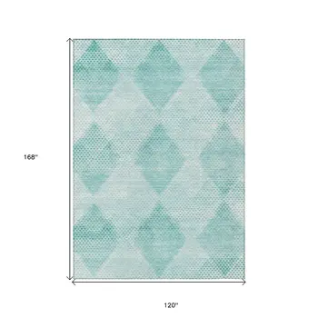 10' X 14' Teal Geometric Washable Non Skid Indoor Outdoor Area Rug
