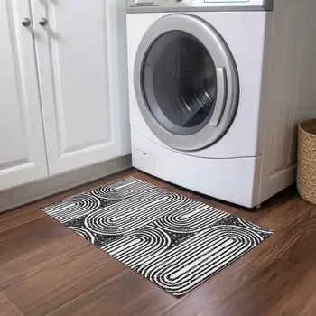 2' X 3' Black and White Abstract Washable Non Skid Indoor Outdoor Area Rug