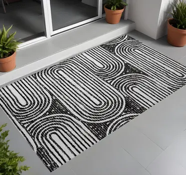 3' X 5' Black and White Abstract Washable Non Skid Indoor Outdoor Area Rug