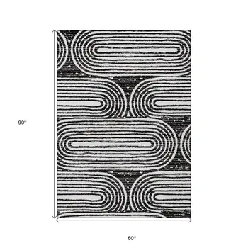 5' X 8' Black and White Abstract Washable Non Skid Indoor Outdoor Area Rug