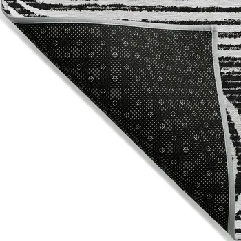 8' Black And White Round Abstract Washable Indoor Outdoor Area Rug