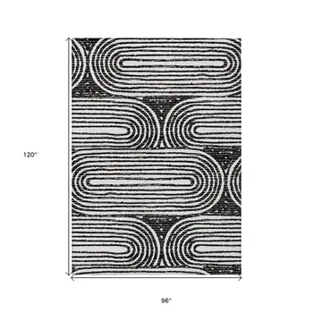 8' X 10' Black And White Abstract Washable Indoor Outdoor Area Rug