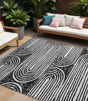 8' X 10' Black And White Abstract Washable Indoor Outdoor Area Rug