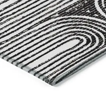 8' X 10' Black And White Abstract Washable Indoor Outdoor Area Rug