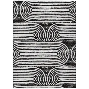 9' X 12' Black and White Abstract Washable Non Skid Indoor Outdoor Area Rug