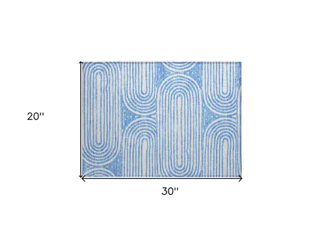 2' X 3' Blue and White Abstract Washable Non Skid Indoor Outdoor Area Rug
