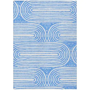 8' X 10' Blue and White Abstract Washable Non Skid Indoor Outdoor Area Rug