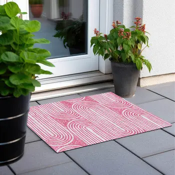 2' X 3' Blush Abstract Washable Non Skid Indoor Outdoor Area Rug