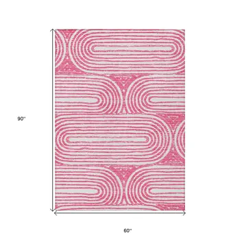 5' X 8' Blush Abstract Washable Non Skid Indoor Outdoor Area Rug