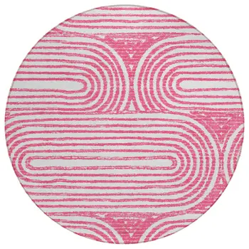 8' Round Blush Round Abstract Washable Non Skid Indoor Outdoor Area Rug