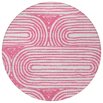 8' Round Blush Round Abstract Washable Non Skid Indoor Outdoor Area Rug