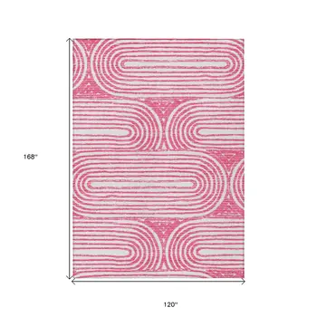 10' X 14' Blush Abstract Washable Non Skid Indoor Outdoor Area Rug