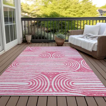 10' X 14' Blush Abstract Washable Non Skid Indoor Outdoor Area Rug
