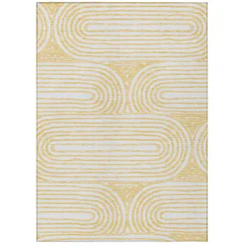 9' X 12' Gold and White Abstract Washable Non Skid Indoor Outdoor Area Rug