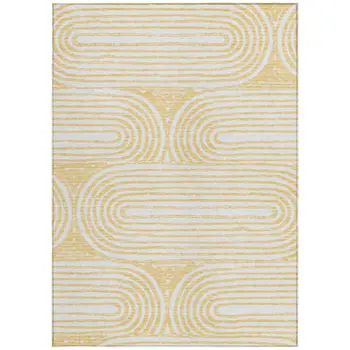 10' X 14' Gold And White Abstract Washable Indoor Outdoor Area Rug