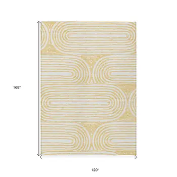 10' X 14' Gold And White Abstract Washable Indoor Outdoor Area Rug