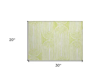 2' X 3' Green and White Abstract Washable Non Skid Indoor Outdoor Area Rug