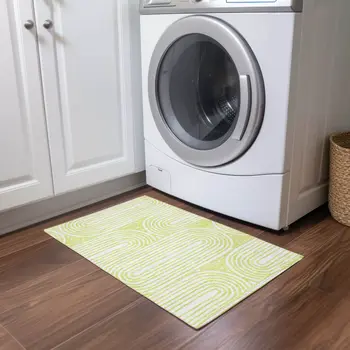 2' X 3' Green and White Abstract Washable Non Skid Indoor Outdoor Area Rug