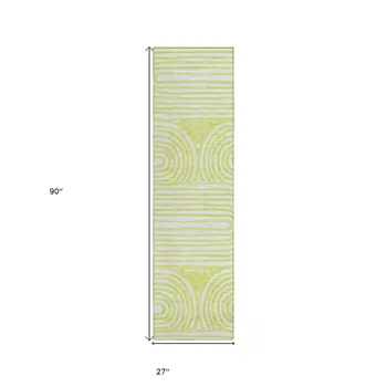 8' Runner Green and White Abstract Washable Non Skid Indoor Outdoor Runner Rug
