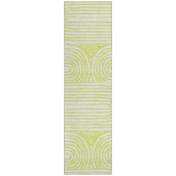 8' Runner Green and White Abstract Washable Non Skid Indoor Outdoor Runner Rug