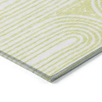 8' Runner Green and White Abstract Washable Non Skid Indoor Outdoor Runner Rug