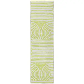 8' Runner Green and White Abstract Washable Non Skid Indoor Outdoor Runner Rug