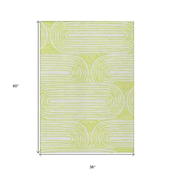 3' X 5' Green And White Abstract Washable Indoor Outdoor Area Rug