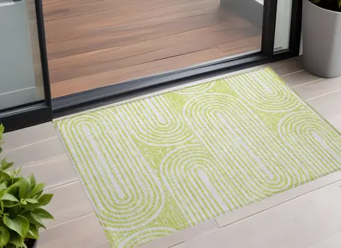 3' X 5' Green And White Abstract Washable Indoor Outdoor Area Rug