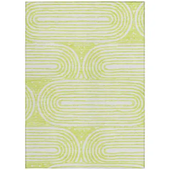 5' X 8' Green And White Abstract Washable Indoor Outdoor Area Rug