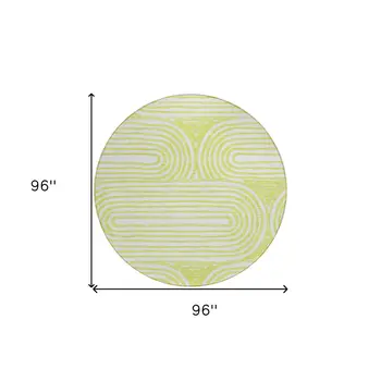 8' Round Green and White Round Abstract Washable Non Skid Indoor Outdoor Area Rug