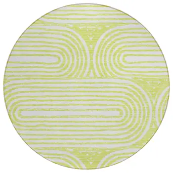 8' Round Green and White Round Abstract Washable Non Skid Indoor Outdoor Area Rug