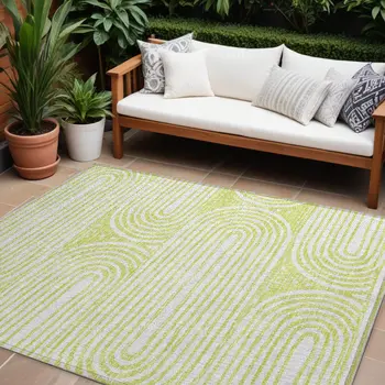 8' X 10' Green and White Abstract Washable Non Skid Indoor Outdoor Area Rug