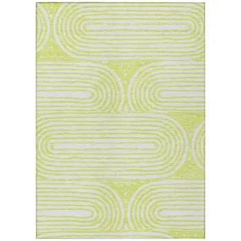 9' X 12' Green And White Abstract Washable Indoor Outdoor Area Rug